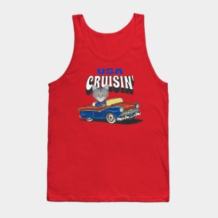 Humorous funny and cute gray tabby kitty cat cruisin' the USA with a vintage classic retro car tee Tank Top